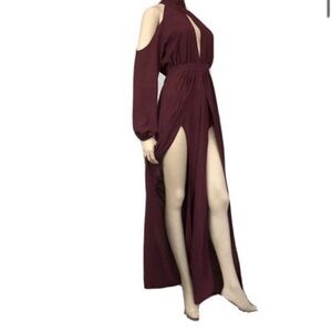 TigER Mist jumpsuit cold shoulder Chic Long Sleeve Burgundy